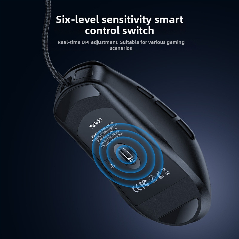 Yesido laidinė žaidimų pelė, 7 mygtukai, 5600dpi, USB, ergonomiška e-sporto pelė