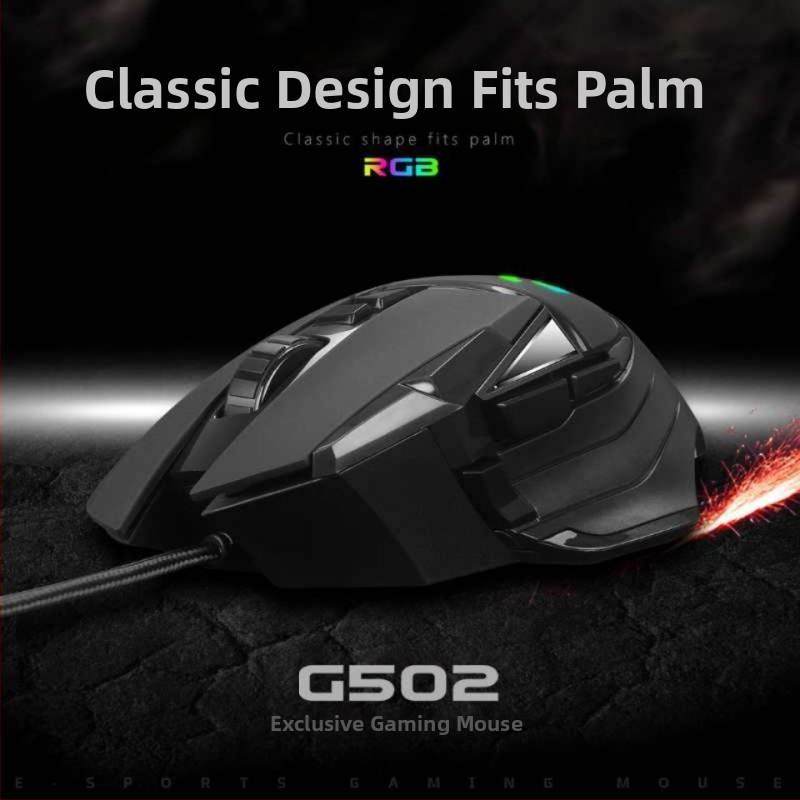 G502 laidinė žaidimų pelė su 5600 DPI lazeriniu jutikliu, 10 programuojamų mygtukų, RGB apšvietimas, makro redaktorius, 4 krypties ratukas