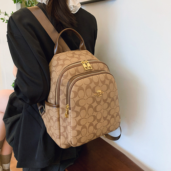 Дамска PU раница, цип за затваряне, пролет 2025, мека конструкция, с междинен слой; вътрешни джобове: джоб за лаптоп, джоб за телефон, тайният джоб с цип — за свободно време пътуване