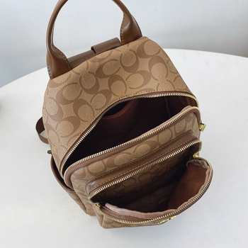 Дамска PU раница, цип за затваряне, пролет 2025, мека конструкция, с междинен слой; вътрешни джобове: джоб за лаптоп, джоб за телефон, тайният джоб с цип — за свободно време пътуване