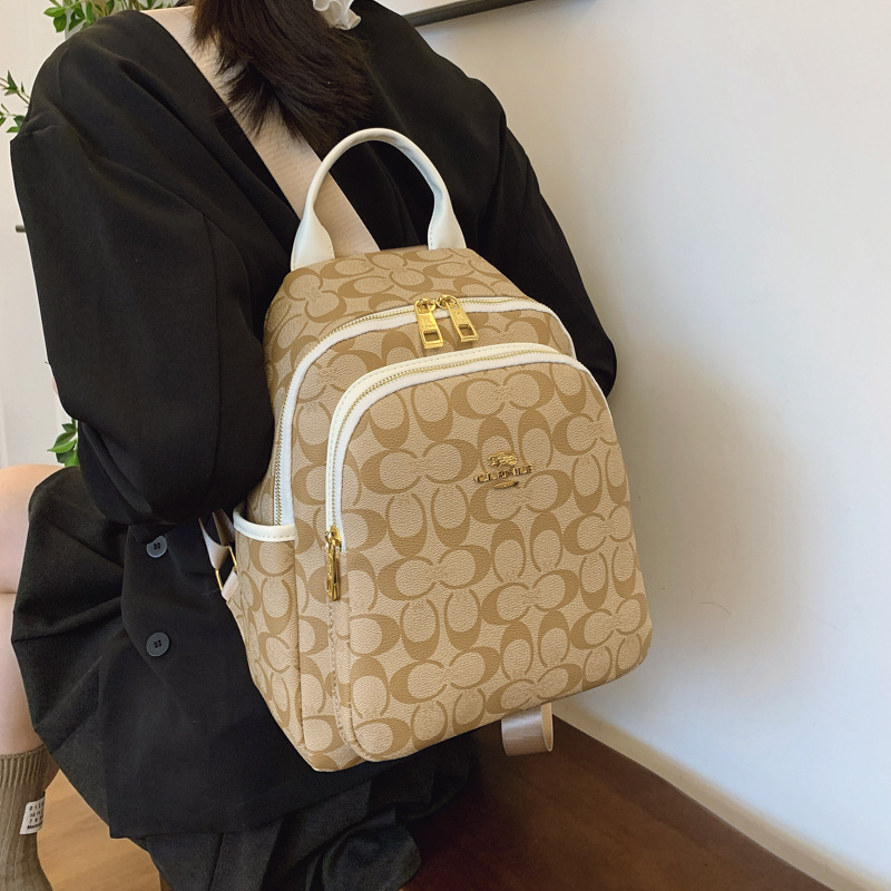 Дамска PU раница, цип за затваряне, пролет 2025, мека конструкция, с междинен слой; вътрешни джобове: джоб за лаптоп, джоб за телефон, тайният джоб с цип — за свободно време пътуване