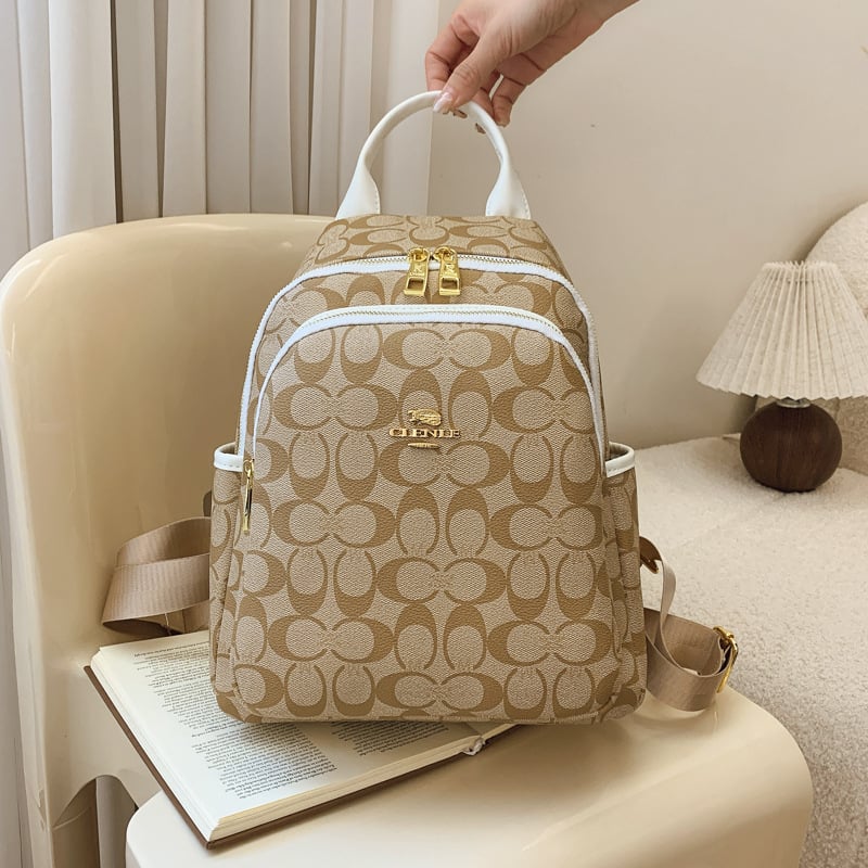 Дамска PU раница, цип за затваряне, пролет 2025, мека конструкция, с междинен слой; вътрешни джобове: джоб за лаптоп, джоб за телефон, тайният джоб с цип — за свободно време пътуване