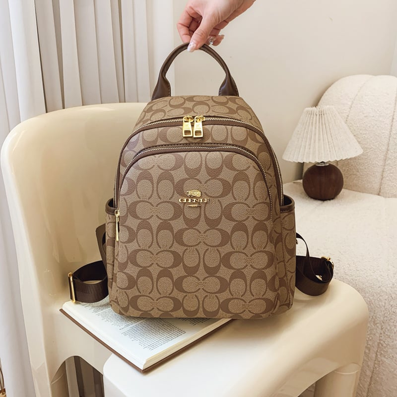 Дамска PU раница, цип за затваряне, пролет 2025, мека конструкция, с междинен слой; вътрешни джобове: джоб за лаптоп, джоб за телефон, тайният джоб с цип — за свободно време пътуване