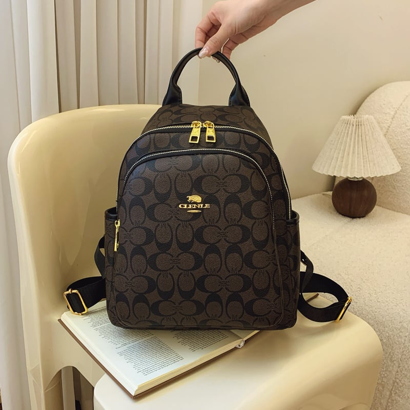 Дамска PU раница, цип за затваряне, пролет 2025, мека конструкция, с междинен слой; вътрешни джобове: джоб за лаптоп, джоб за телефон, тайният джоб с цип — за свободно време пътуване