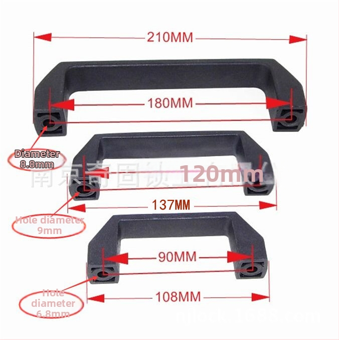 Qigu štvorhranná nylonová plastová rukoväť pre stroje - modely C90/C120/C180; Materiál: technická plastová; Určené pre elektromechanické zariadenia, elektrické skrine a stroje
