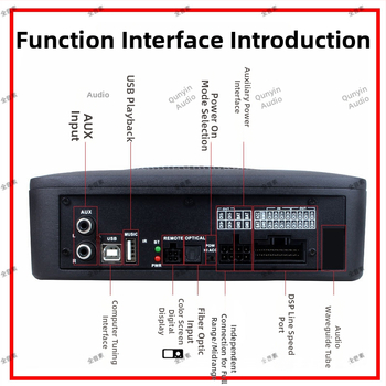 DSP automobilių garso stiprintuvas su integruotu žemų dažnių garsiakalniu ir aliuminio lydinio korpusu, svoris 2.95, įtampa 10-16V, SNR > 102 dB