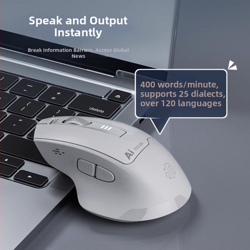 Bezkabeļa pele ar balss vadību, 1600dpi optiskais sensors, uzlādējama, klusa darbība, balss rakstīšanai vadība, Bluetooth dubultais režīms