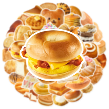 50 τεμάχια αδιάβροχα αυτοκόλλητα PVC με θεματολογία φαγητών – εκτυπωμένα σχέδια για θήκες τηλεφώνου, αποσκευές, κουτιά φαγητού και ποτήρια