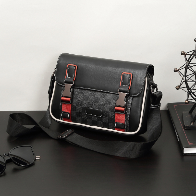 Férfiaknak szóló crossbody táska PU bőrből, vízálló, kockás mintázat, poliészter bélés, Fairy wood Márka