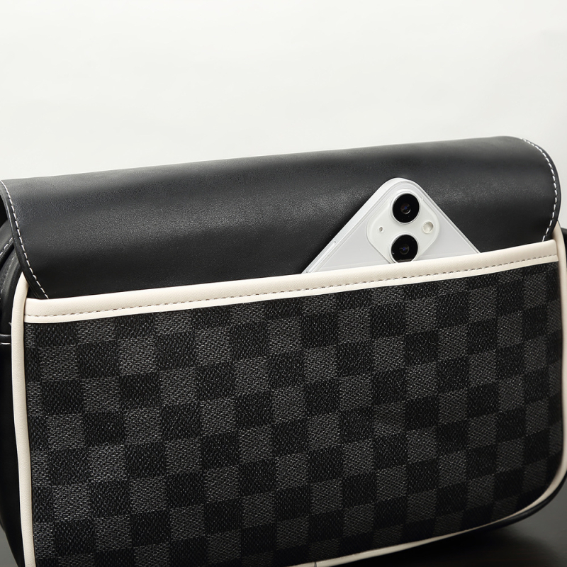 Férfiaknak szóló crossbody táska PU bőrből, vízálló, kockás mintázat, poliészter bélés, Fairy wood Márka
