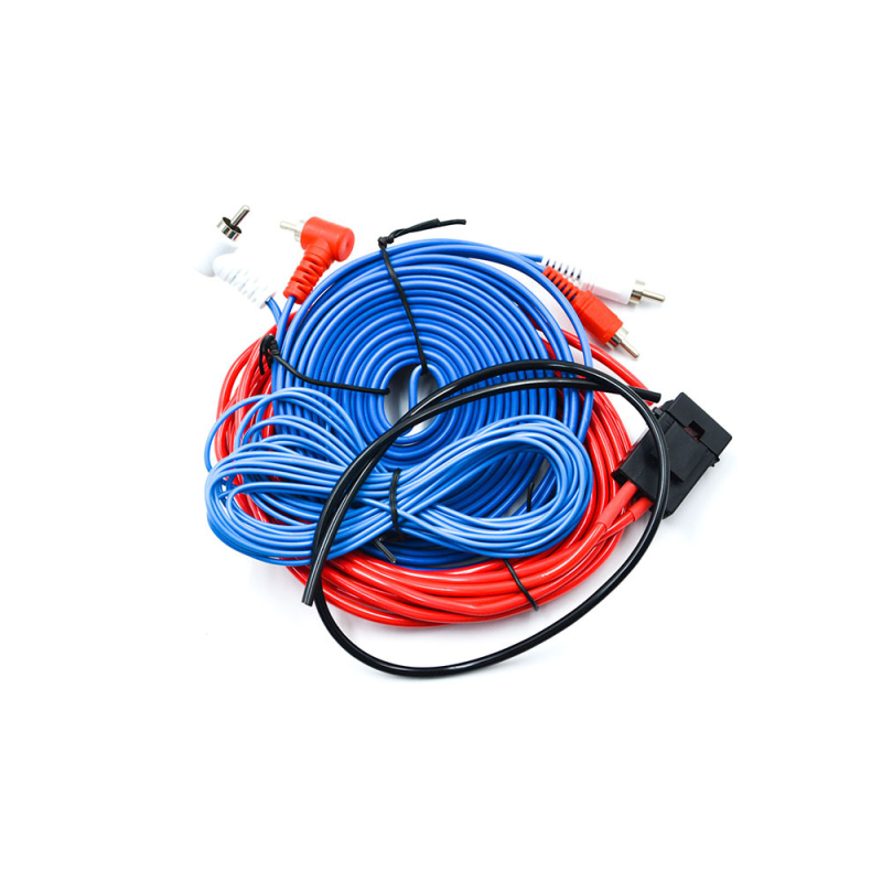 Set kabel za automobilsku audio opremu za povezivanje subwoofera i pojačala; materijal: bakrom obloženi aluminij; napon: 12V; snaga: 500W; težina: 0.26 kg; univerzalna kompatibilnost