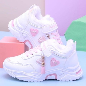 Момичешки зимни кецове с флисово подплъване, горна част от мрежа, вътрешна подплата от кожа, закопчаване с велкро, подметка от естествен каучук