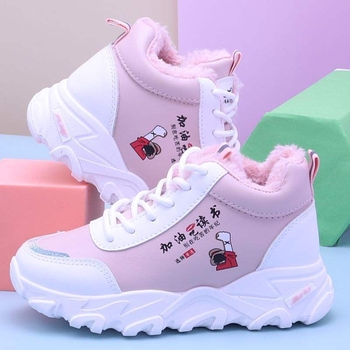 Момичешки зимни кецове с флисово подплъване, горна част от мрежа, вътрешна подплата от кожа, закопчаване с велкро, подметка от естествен каучук