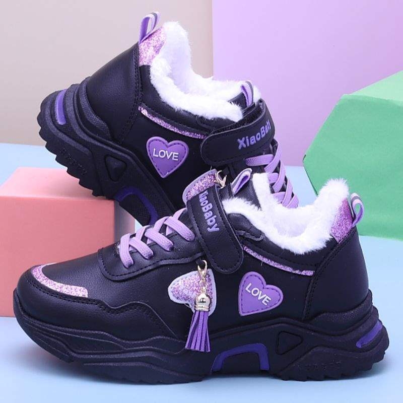 Момичешки зимни кецове с флисово подплъване, горна част от мрежа, вътрешна подплата от кожа, закопчаване с велкро, подметка от естествен каучук