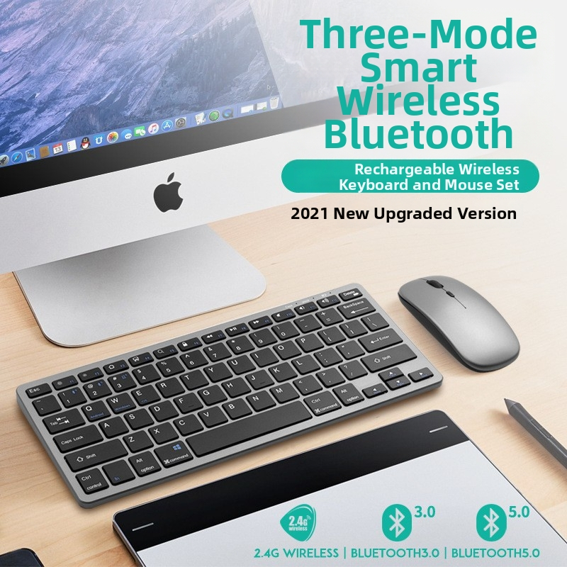 Bezvadu tastatūras un pelešu komplekts, 100 tausti, Bluetooth un 2.4G dubultā režīmā, plug-and-play, ergonomisks