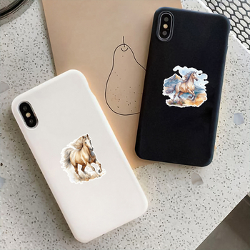 Ακουαρέλα άλογα αυτοκόλλητα, 50 τεμ., αδιάβροχα, για κινητό και κύπελλο, διακοσμητικά αυτοκόλλητα για παιδιά, εκτυπωμένα