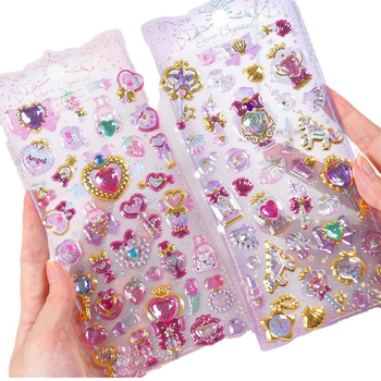 Πριγκίπισσα: γλυκό αυτοκόλλητο για κινητό με καρτούν και κρυστάλλινο εφέ λίθων — απλός σχεδιασμός, εκτύπωση, κατάλληλο ως επαγγελματικό δώρο