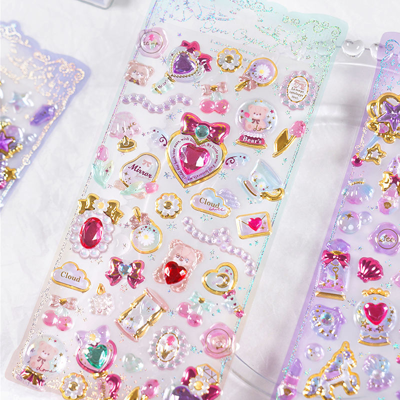 Πριγκίπισσα: γλυκό αυτοκόλλητο για κινητό με καρτούν και κρυστάλλινο εφέ λίθων — απλός σχεδιασμός, εκτύπωση, κατάλληλο ως επαγγελματικό δώρο