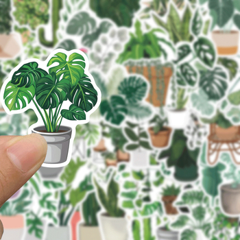 Αυτοκόλλητα φυτών – Στυλ καρτούν, Αδιάβροχο PVC, 50 τεμάχια