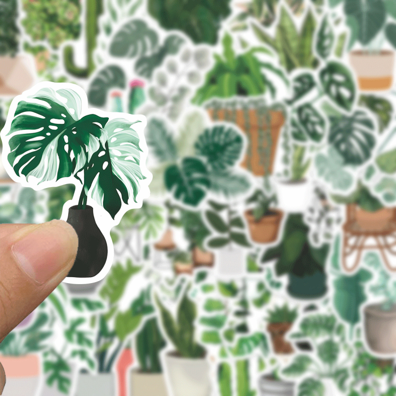 Αυτοκόλλητα φυτών – Στυλ καρτούν, Αδιάβροχο PVC, 50 τεμάχια