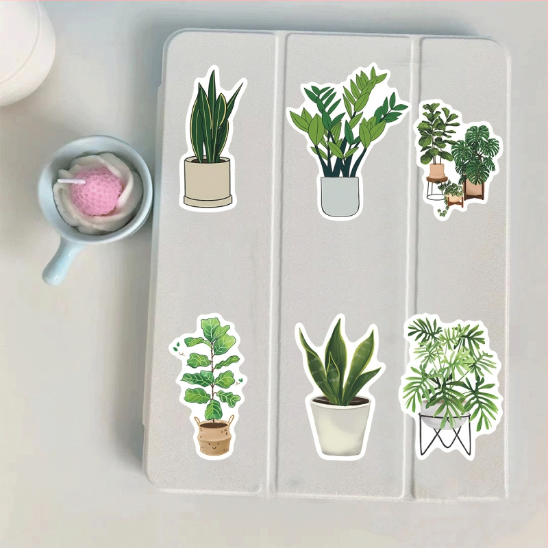 Αυτοκόλλητα φυτών – Στυλ καρτούν, Αδιάβροχο PVC, 50 τεμάχια