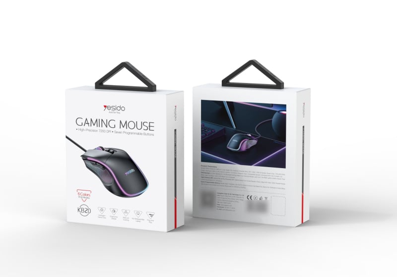 Yesido ενσύρματο ποντίκι παιχνιδιών με οπτικό αισθητήρα 1000–7200 DPI, USB, 5 πλήκτρα, εργονομικός σχεδιασμός