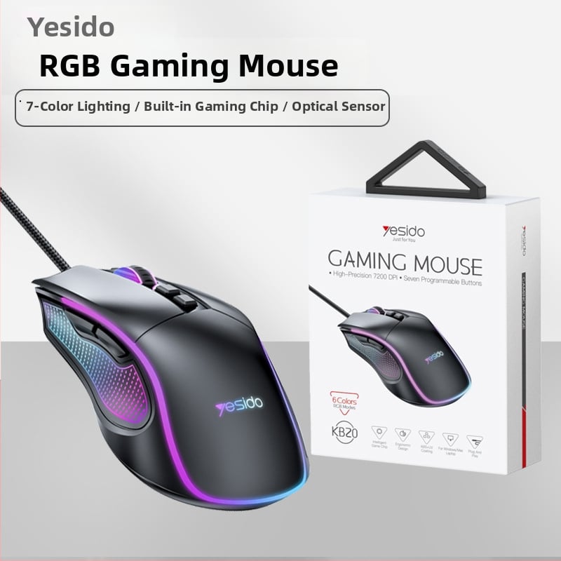 Yesido ενσύρματο ποντίκι παιχνιδιών με οπτικό αισθητήρα 1000–7200 DPI, USB, 5 πλήκτρα, εργονομικός σχεδιασμός