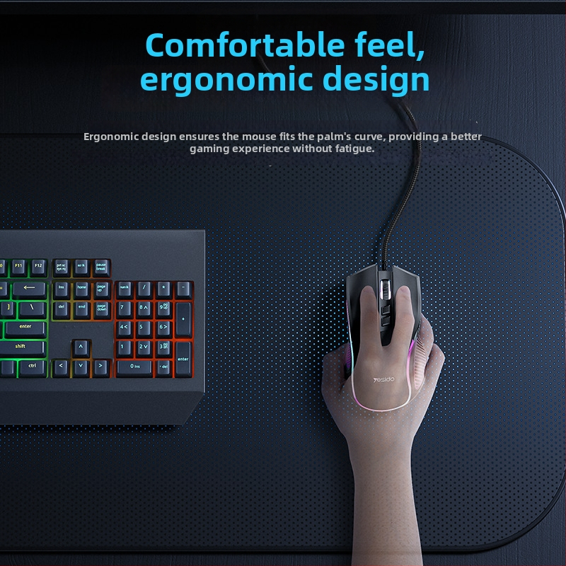 Yesido ενσύρματο ποντίκι παιχνιδιών με οπτικό αισθητήρα 1000–7200 DPI, USB, 5 πλήκτρα, εργονομικός σχεδιασμός