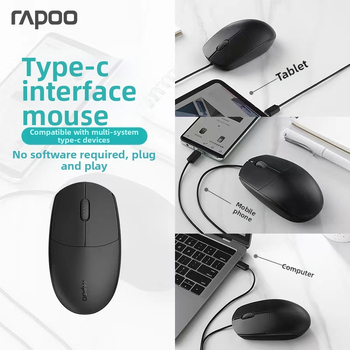 Rapoo N100C ενσύρματο οπτικό ποντίκι, Type-C διεπαφή, 1000dpi, 3 κουμπιά, συμβατό με φορητούς υπολογιστές