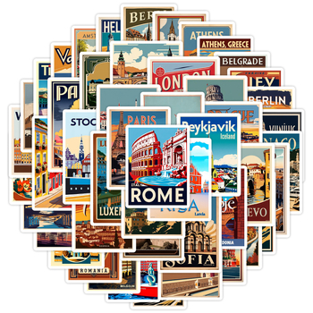Σετ αυτοκόλλητων με ευρωπαϊκό ταξιδιωτικό γκράφιτι, αδιάβροχα, DIY, εκτυπωμένα, γλυκό στυλ