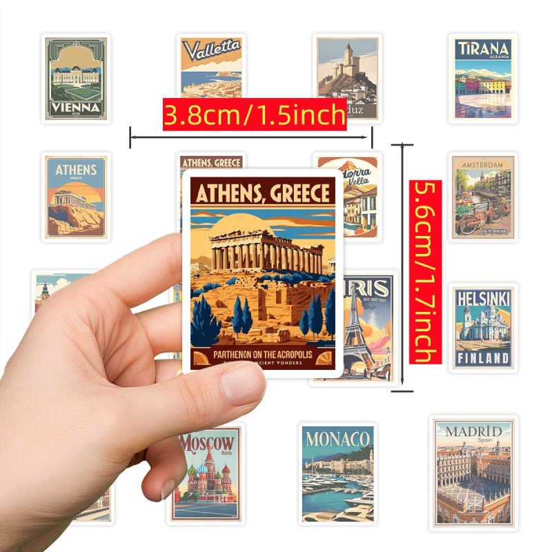 Σετ αυτοκόλλητων με ευρωπαϊκό ταξιδιωτικό γκράφιτι, αδιάβροχα, DIY, εκτυπωμένα, γλυκό στυλ