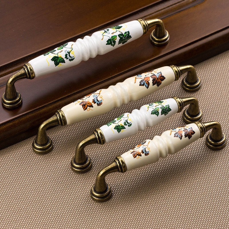 Keramička ručka za ormariće – baza od cinkovog legura + keramika, antikni izgled, Novi kineski stil, za vrata i ladice ormara