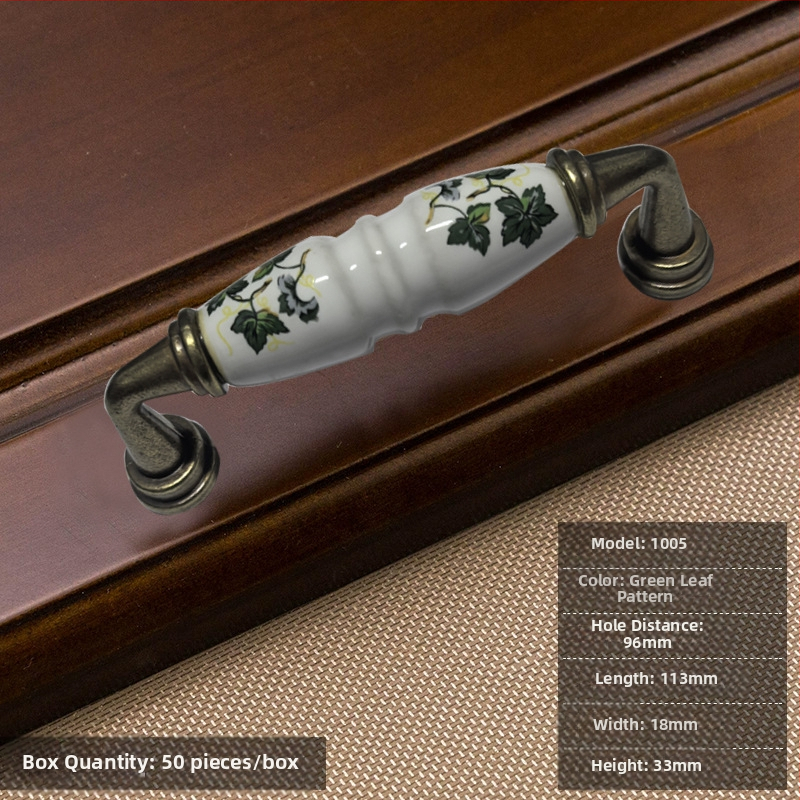 Keramička ručka za ormariće – baza od cinkovog legura + keramika, antikni izgled, Novi kineski stil, za vrata i ladice ormara