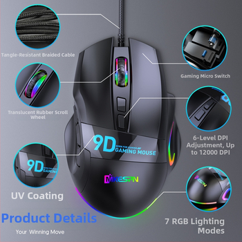 Herná myš X10, 9 tlačidlá, USB káblová, 12000 DPI, šesťúrovňové nastavenie DPI, ergonický dizajn