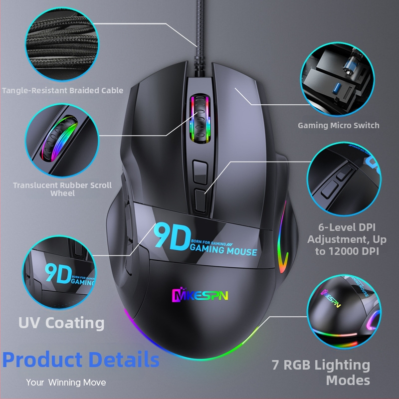 Herná myš X10, 9 tlačidlá, USB káblová, 12000 DPI, šesťúrovňové nastavenie DPI, ergonický dizajn