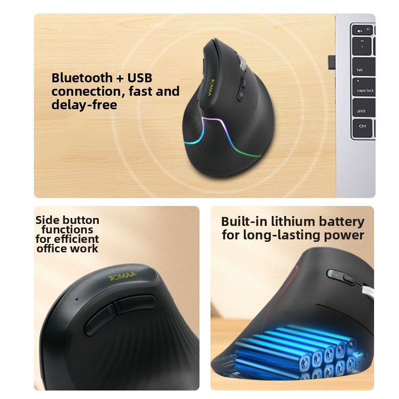 JOMAA bezdrôtová vertikálna myš, 4000 DPI, dvojmód 2,4G/Bluetooth, nabíjateľná, 6 tlačidiel