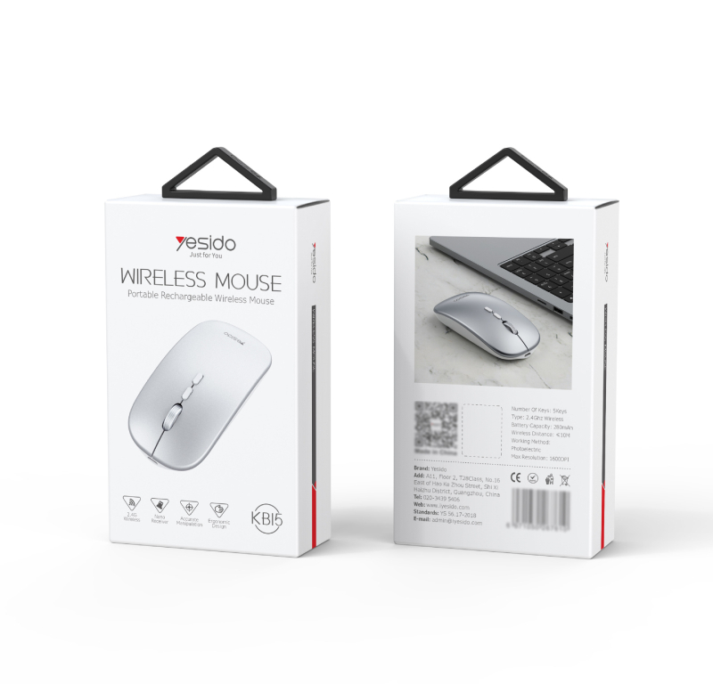 Yesido Mouse fără fir KB15, 5 butoane, senzor fotoelectric, funcționare silențioasă, Plug-and-Play