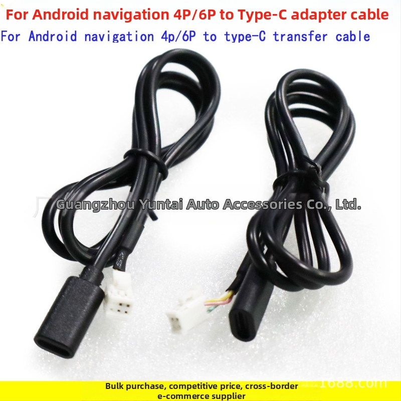 Adaptér kábel 4P6P na Type-C samica pre Android navigáciu — meďový vodič, Android-kompatibilný, bez úprav, zvuková úprava, Evoresn/Yisen