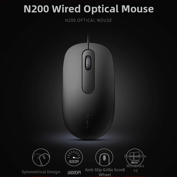 N200 optická myš, USB, 1200 DPI, 3 tlačidlá, kompatibilná so stolnými počítačmi, 1 m kábel