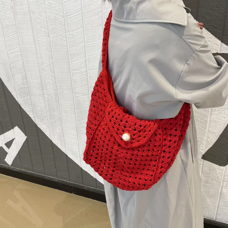 Дамска памучна чанта в уличен стил, тъкана, с капак, правоъгълна форма и джоб за телефон