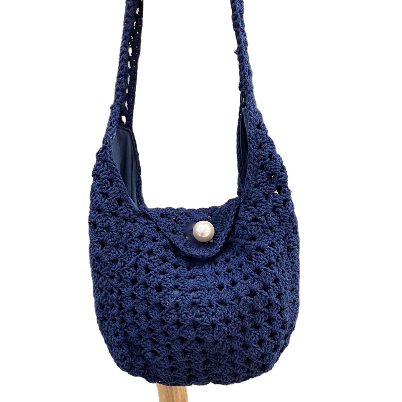 Дамска памучна чанта в уличен стил, тъкана, с капак, правоъгълна форма и джоб за телефон