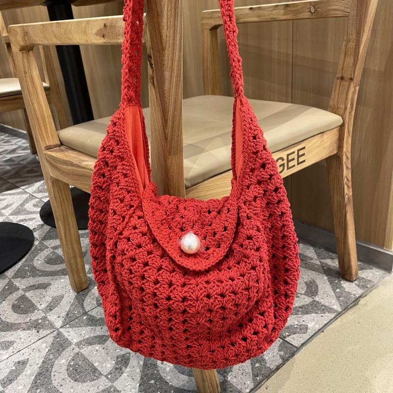 Дамска памучна чанта в уличен стил, тъкана, с капак, правоъгълна форма и джоб за телефон