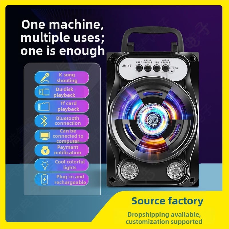 Bluetooth zvučnik s karaoke mikrofonom, slot za karticu i FM radio — Bluetooth 5.3, 3W izlaz, ugrađena baterija 800–1000 mAh