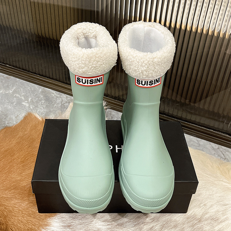 Ženske PVC čizme za kišu, srednje visoke, protuklizna debela potplata, niski potpetica 1–3 cm, jednostavne za obuvanje
