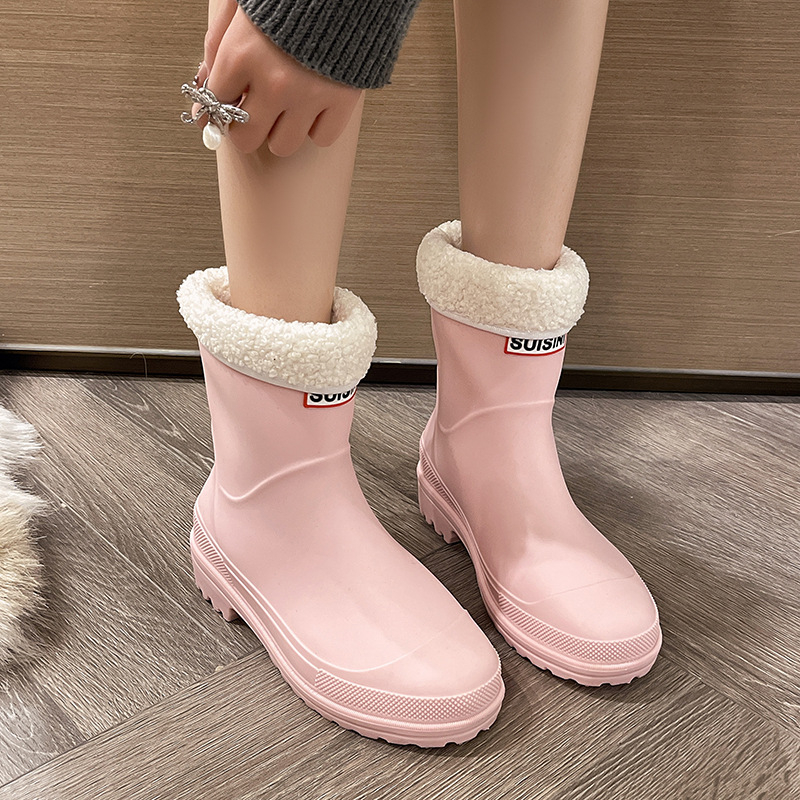 Ženske PVC čizme za kišu, srednje visoke, protuklizna debela potplata, niski potpetica 1–3 cm, jednostavne za obuvanje