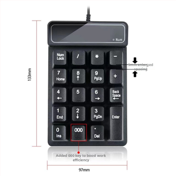 Káblová numerická klávesnica, 19 kláves, USB, technológia X-frame, vodotesná, s plávajúcim mechanickým dojmom