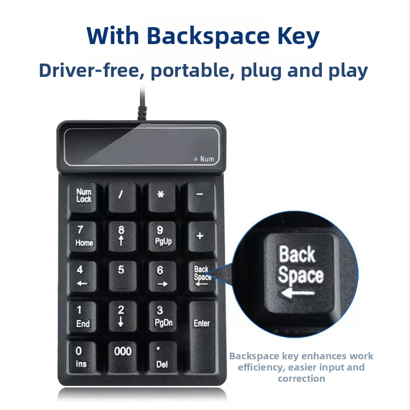 Káblová numerická klávesnica, 19 kláves, USB, technológia X-frame, vodotesná, s plávajúcim mechanickým dojmom