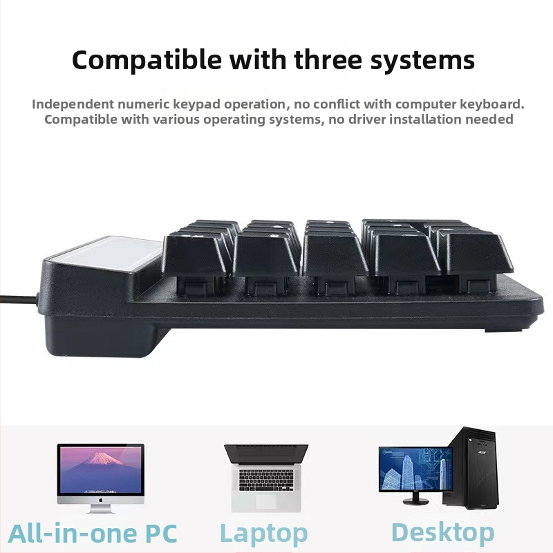 Káblová numerická klávesnica, 19 kláves, USB, technológia X-frame, vodotesná, s plávajúcim mechanickým dojmom