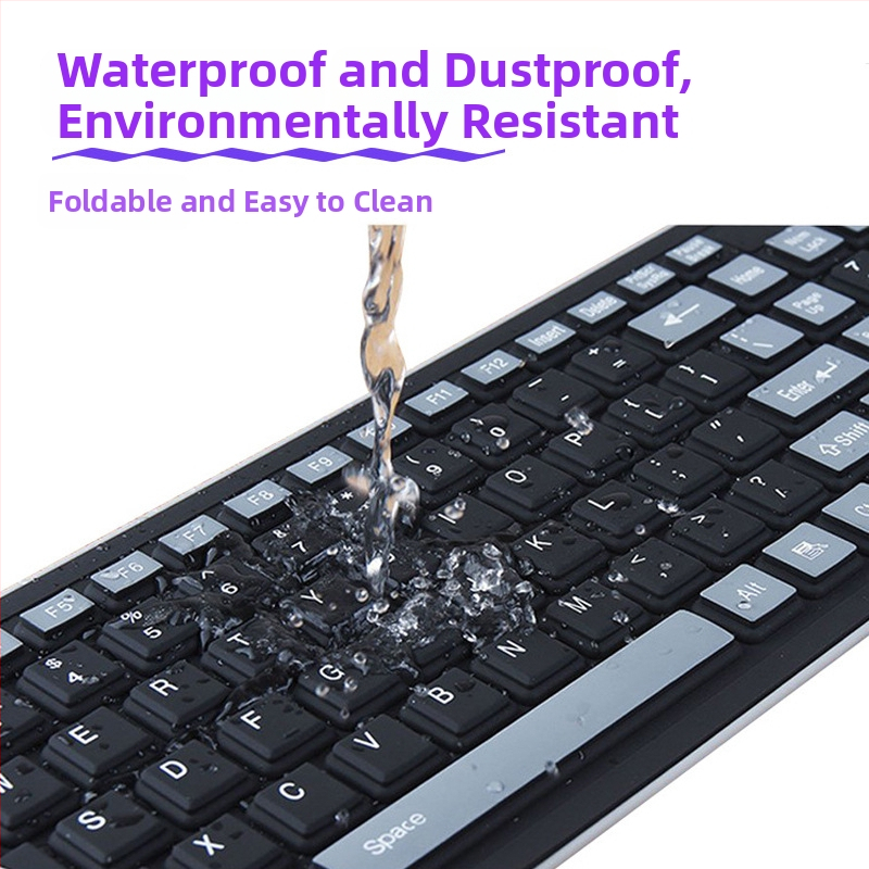 Tastatură subțire wireless din silicon, cu compatibilitate universală, impermeabilă, greutate 0,15 kg.
