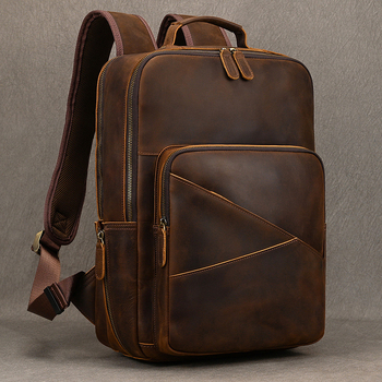 Muški ranac od Crazy Horse kože, prirodna koža, kapacitet 36–55 L, prvi sloj teleće kože, prozračna podstava